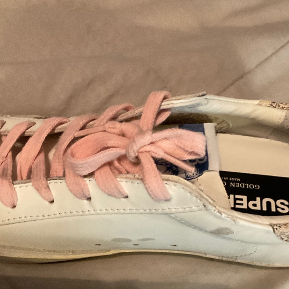 Golden Goose White Sneakers with Pink Laces and Silver Star - Picture 11 of 12